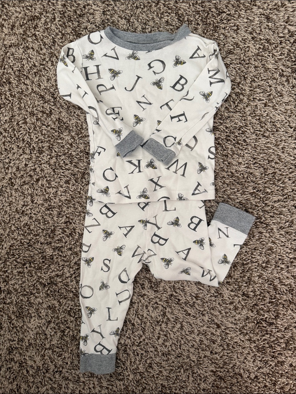 Burt's Bees White Alphabet & Bee Pajama Set with Gray Trim